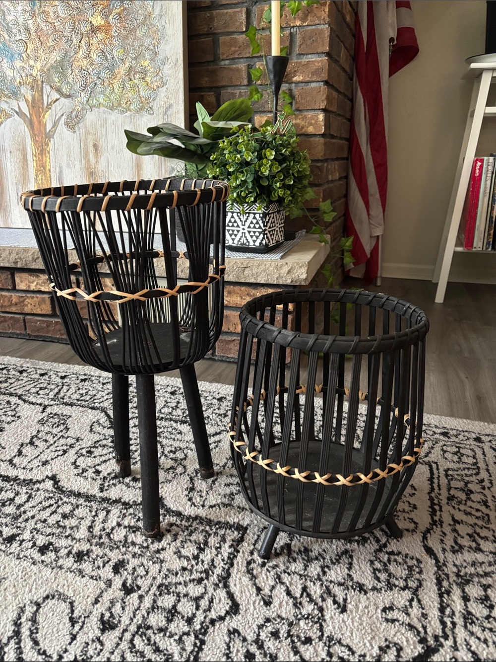 Black Woven Rattan Plant Stands with Tan Accent - Home Accents